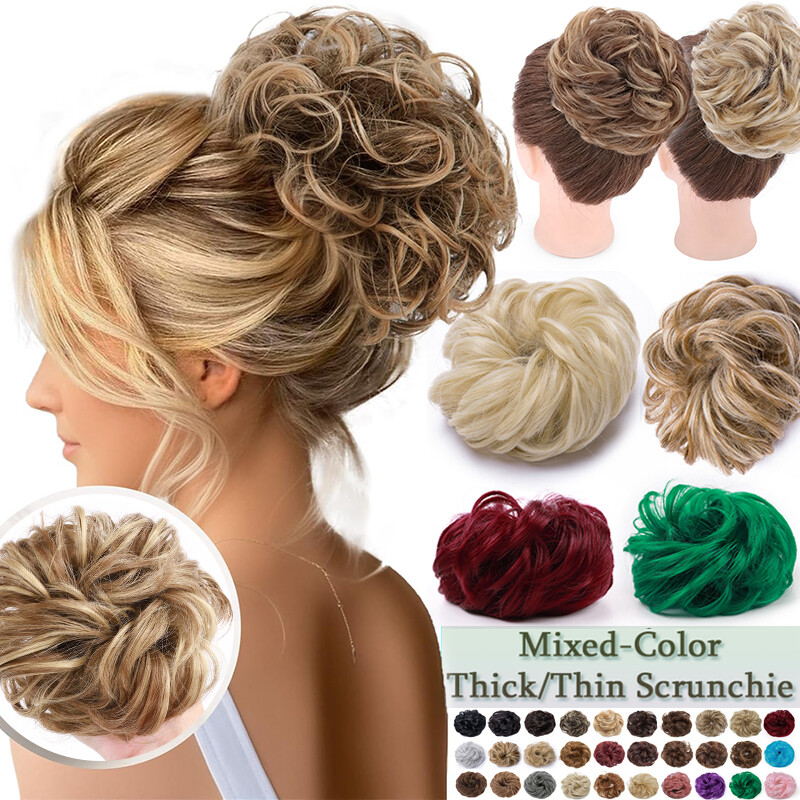 REAL AS HUMAN HAIR Messy Bun Scrunchie Piece Clip In Extensions Updo Pony Tail