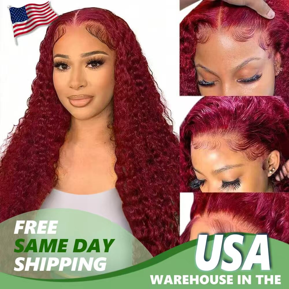 Brazilian Virgin 5×5 Jerry Curly Burgundy 99J Wigs 200% Density Human Hair