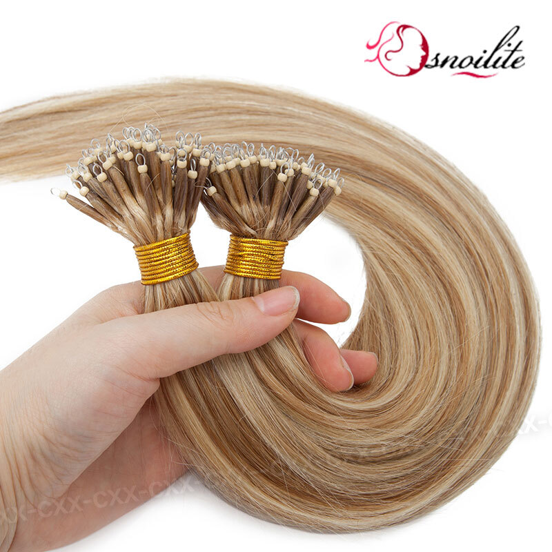 300PCS THICK 100% Remy Human Hair Extensions Nano Ring Micro Loop Beads Tip Hair