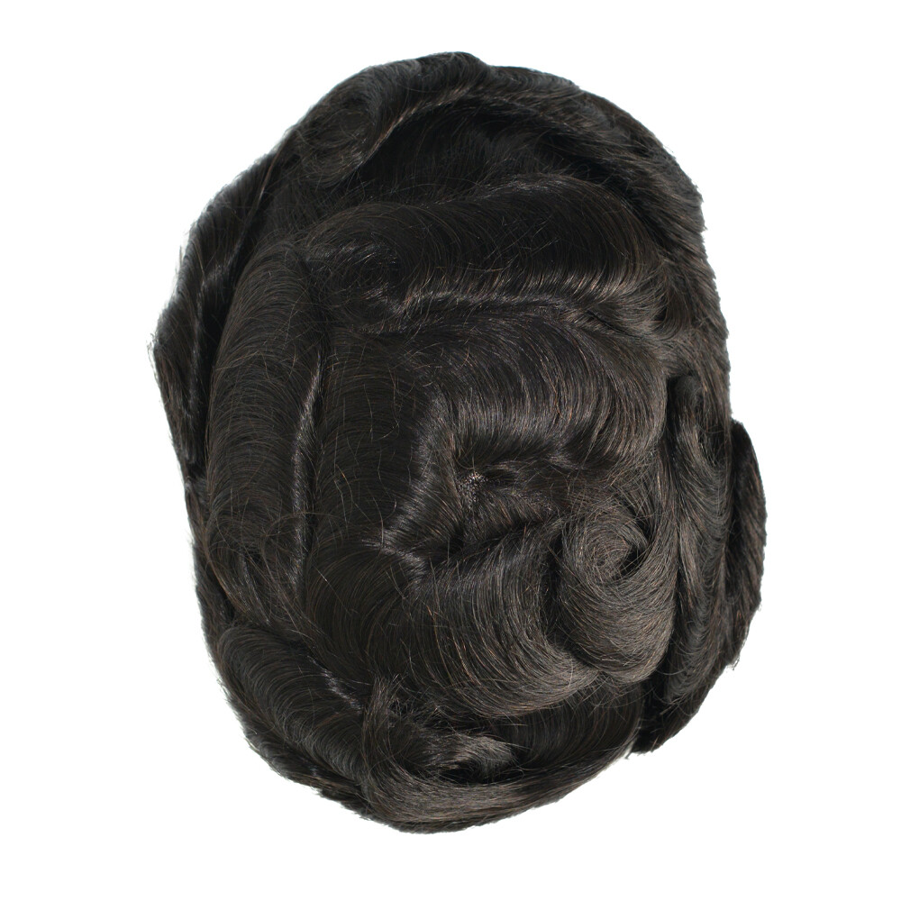Toupee For Men Lace Indian Human Hair Replecement System Poly Coating Hairpieces