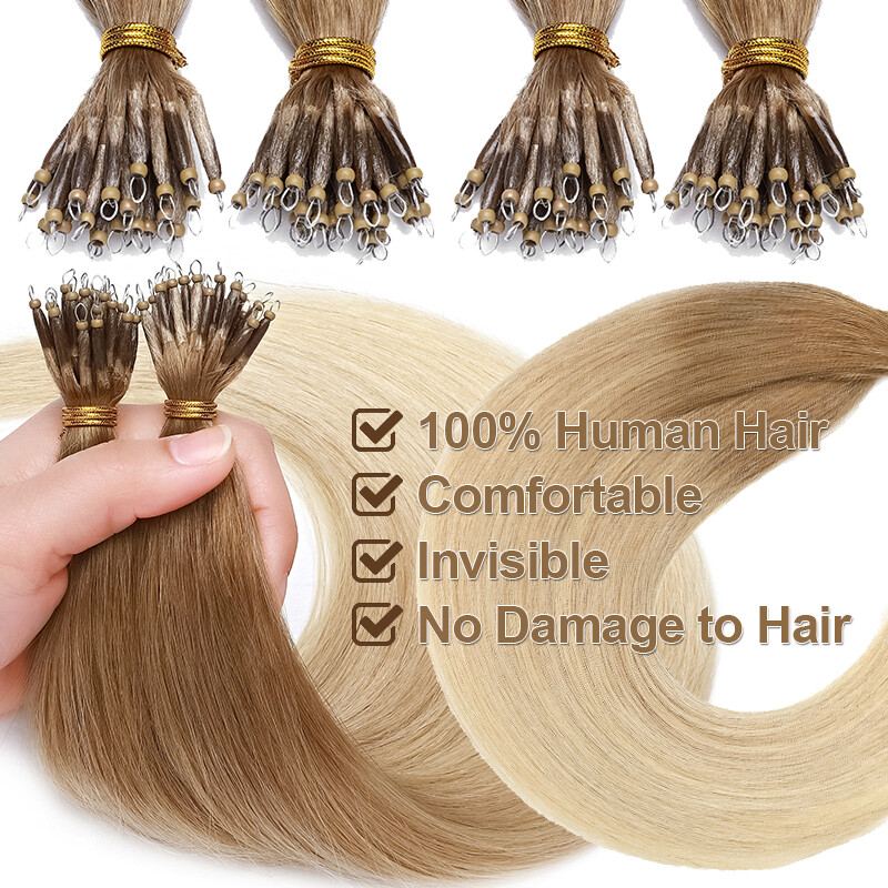 CLEARANCE 100% Remy Human Hair Extensions Nano Ring Loop Micro Bead Hair Thick