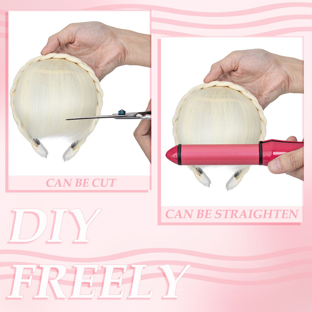 Clip In Bangs Hairpiece Wispy Fringe Headband with Temples Topper Curved Bangs