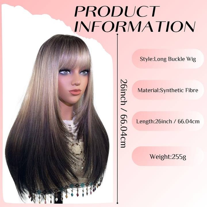 Long Straight Layered Wig With Bangs for Women Synthetic Heat Resistant Party Wi