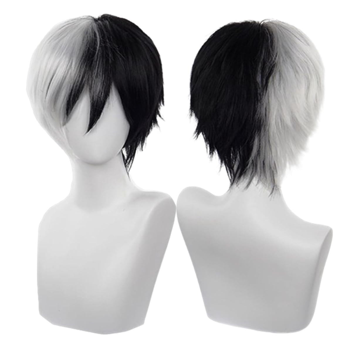 COSPLAZA Cosplay Synthetic Wig Short Black White Unisex Adult Anime Show Party H