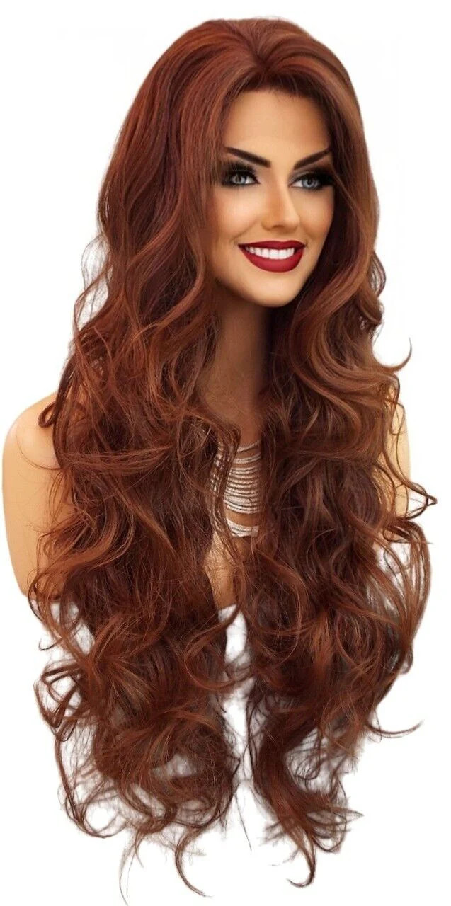 LONG WAVY HAND TIED LACE FRONT HEAT FRIENDLY WIG CLR T4.30 STUNNING US SELL 485