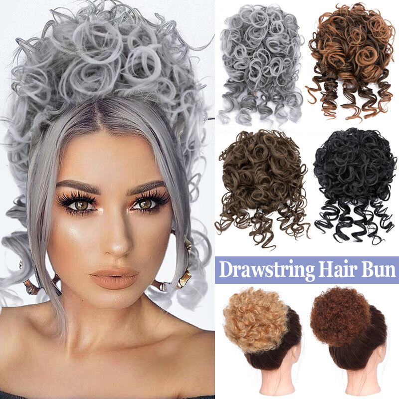 Afro Puff Drawstring Clip in Wave Curly Hair Bun Piece Short Ponytail Extensions