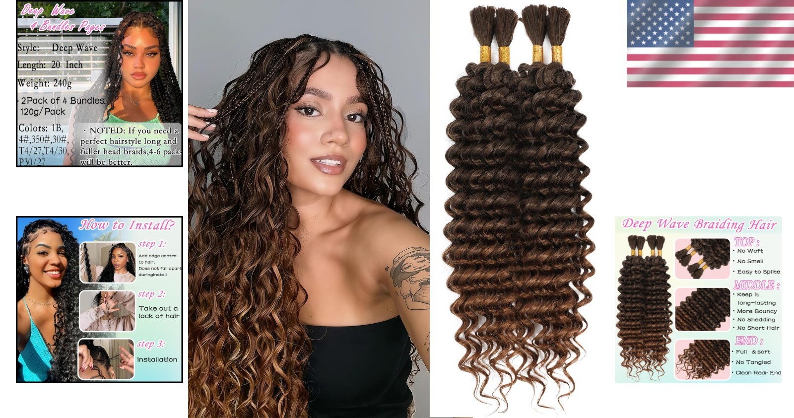 Synthetic Boho Braiding Hair 20 Inch 240g Curly Wavy Bulk Extensions for Blac…
