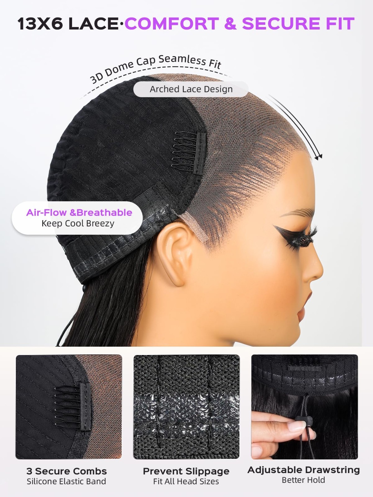 13×6 Lace Front Wig 220% Density Straight Human Hair Pre-Plucked 26″ HD Frontal