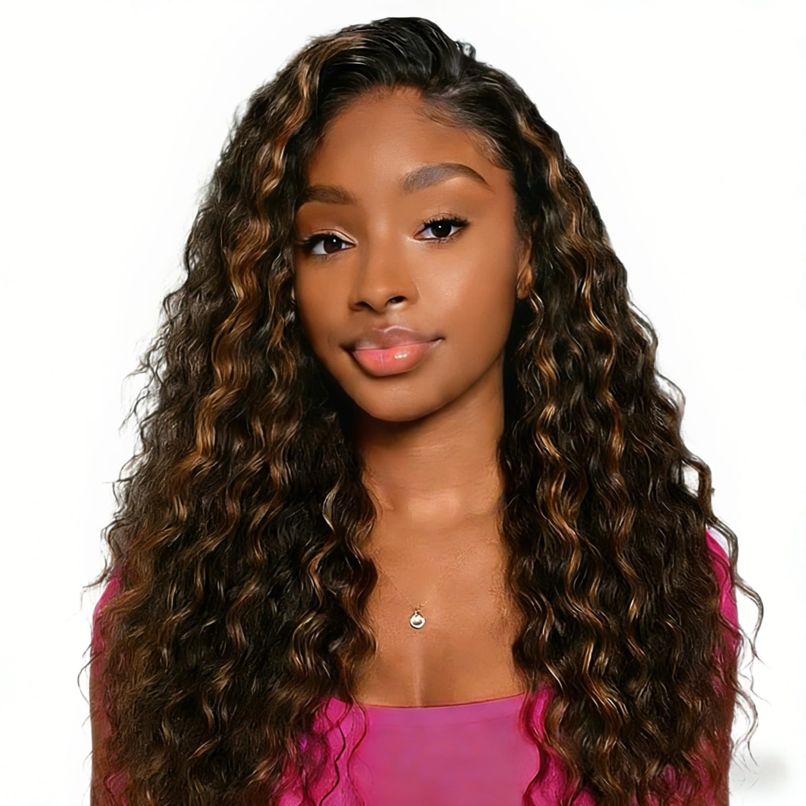 Fronbanis 1B/30 Highlight Deep Wave Half Wig Human Hair 200 Density Wear Go