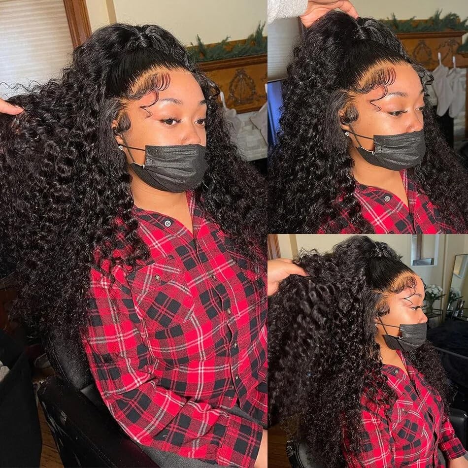 Black Curly Glueless Lace Front 13×4 Deep Wave Baby Hair Long Curly Lace Front