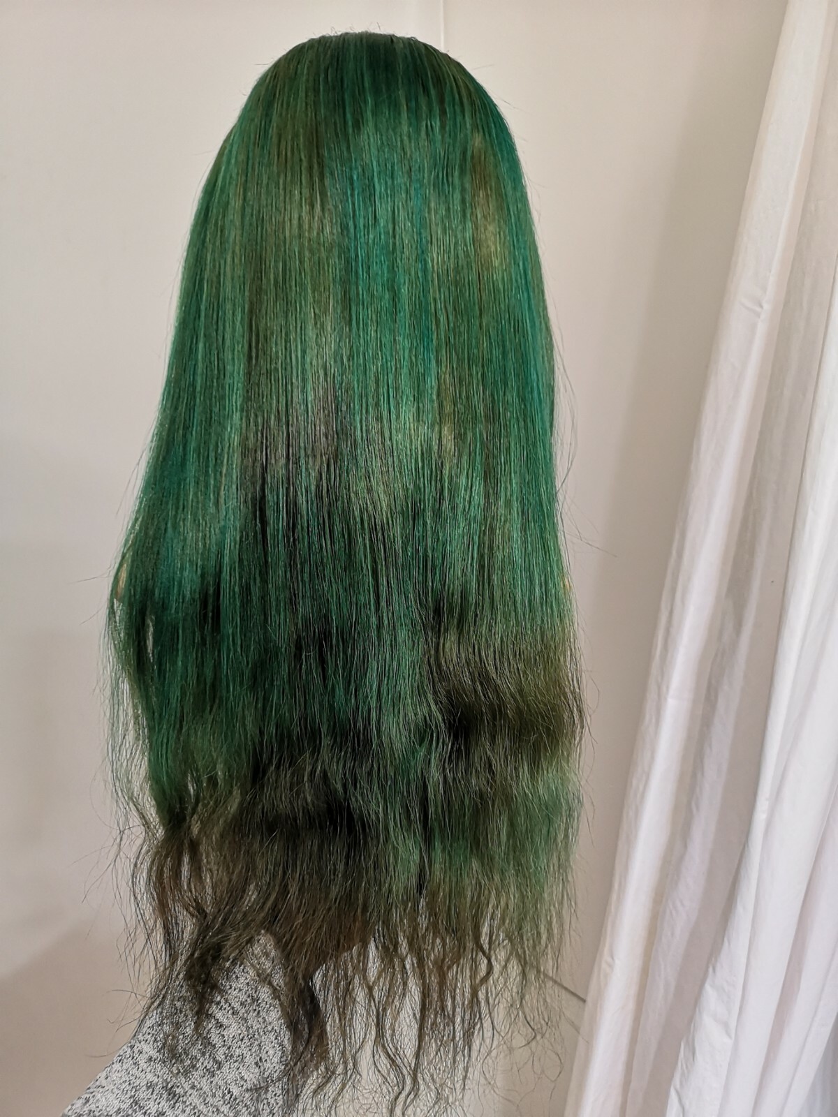 Custom High Quality 24” Soft Silk Green Brown Human Hair Front Lace Wig