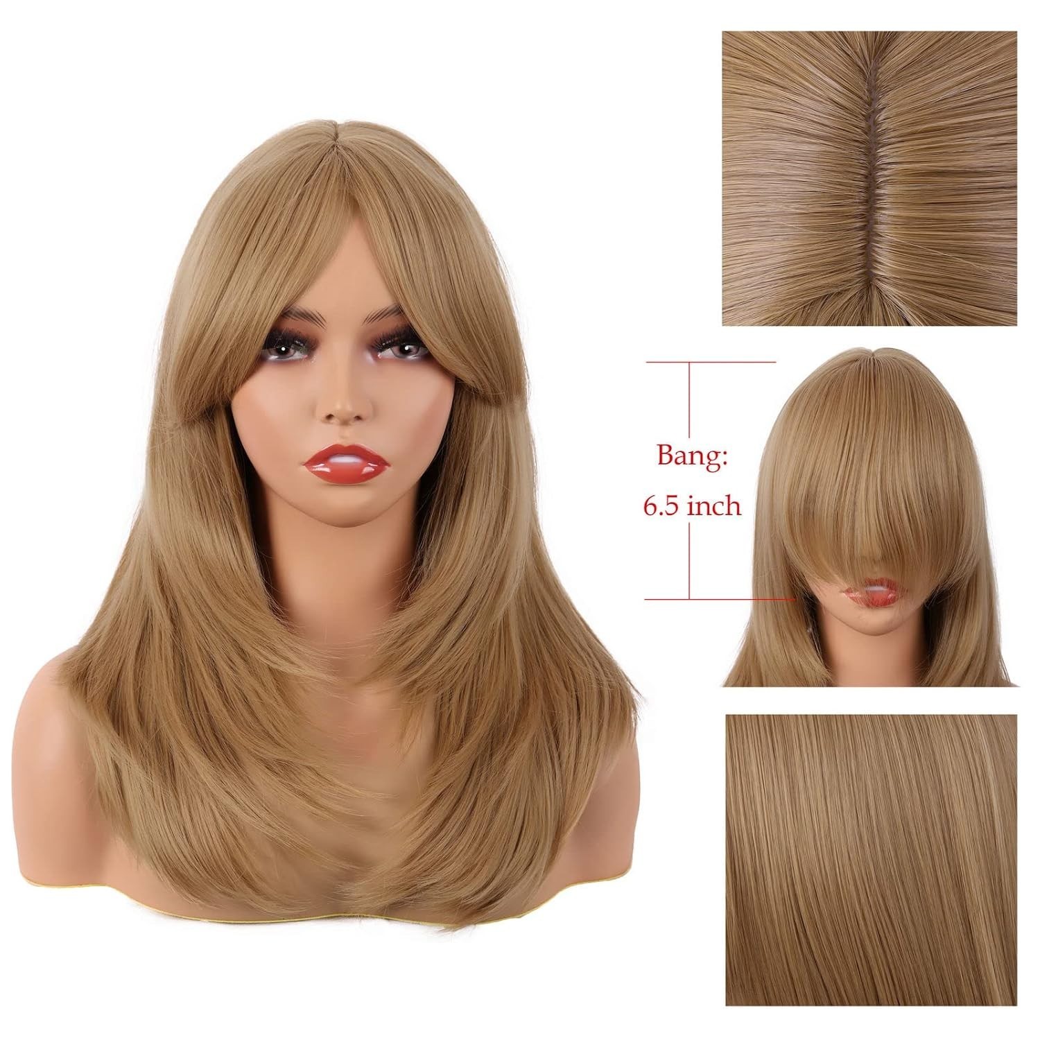 Elegant 50 cm Straight Synthetic Wig with Bangs – Adjustable Cap for Perfect Fit