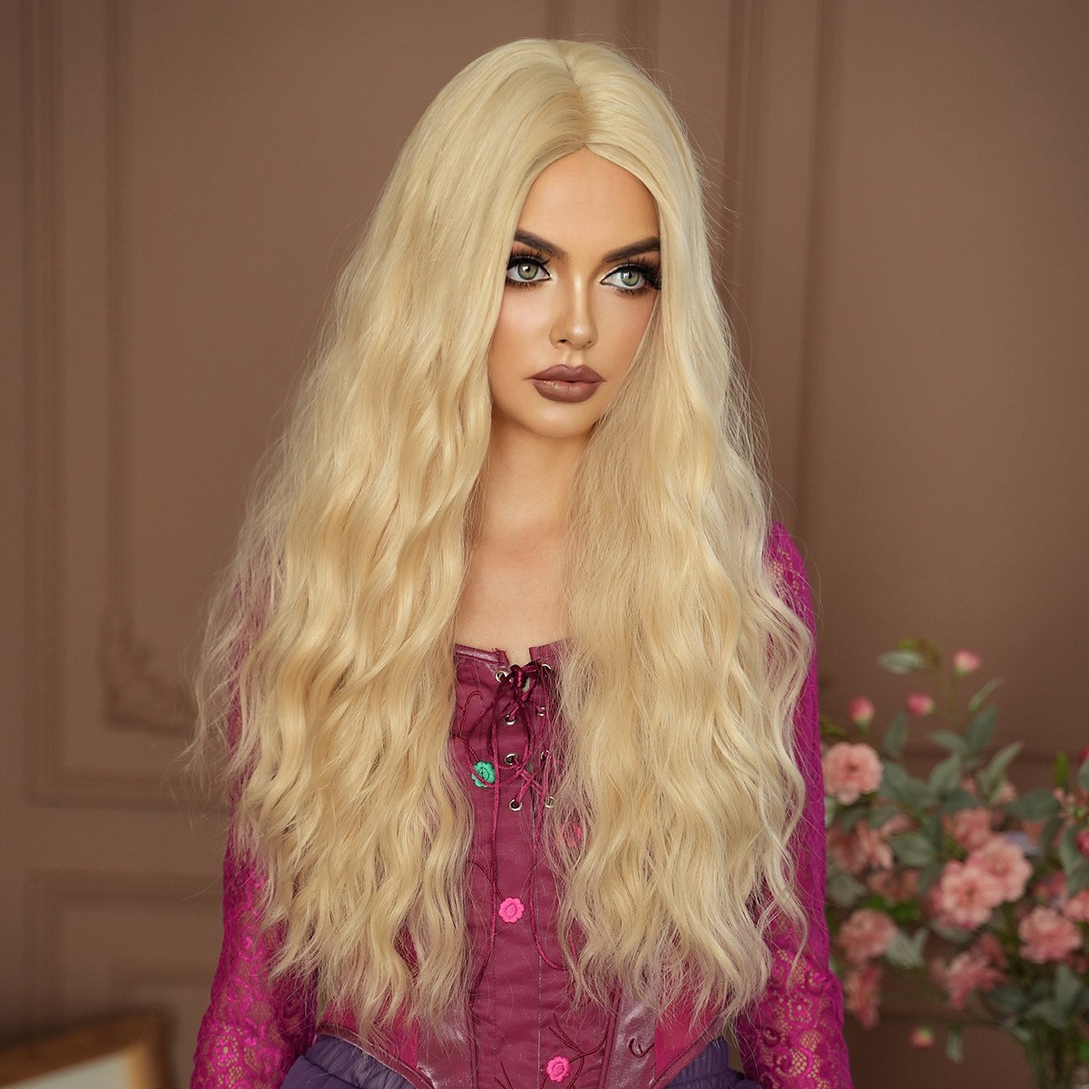 Long Blonde Wavy Wig for Women Lady Girls Cosplay Party Halloween Natural Synth