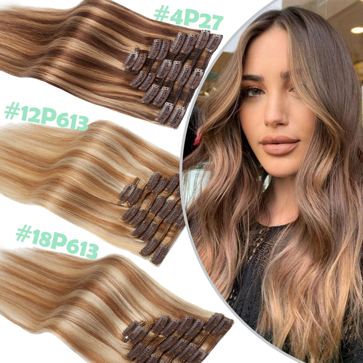 Highlight Clip In 100% Remy Human Hair Extentions 8PCS Full Head CLEARANCE Weft