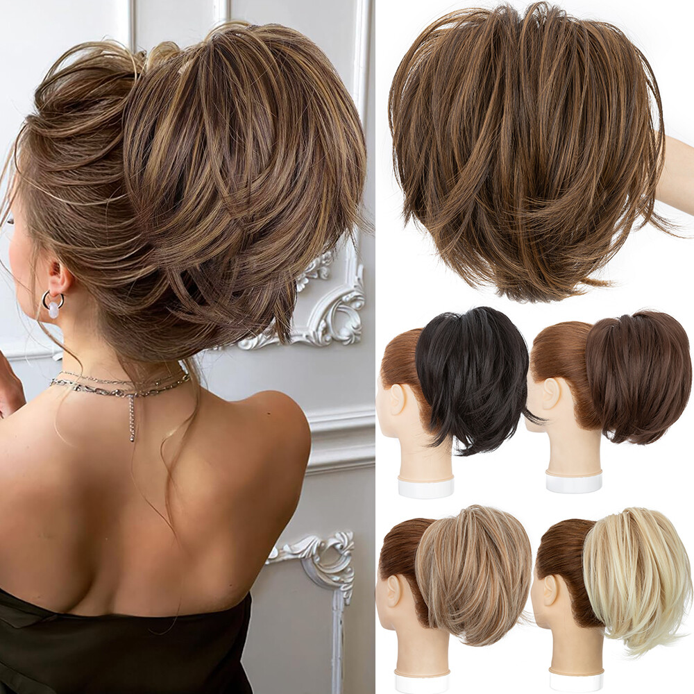 12″ Scrunchie Claw Clip on in Hair Buns Updo False Hair Pieces Ponytail AS Human