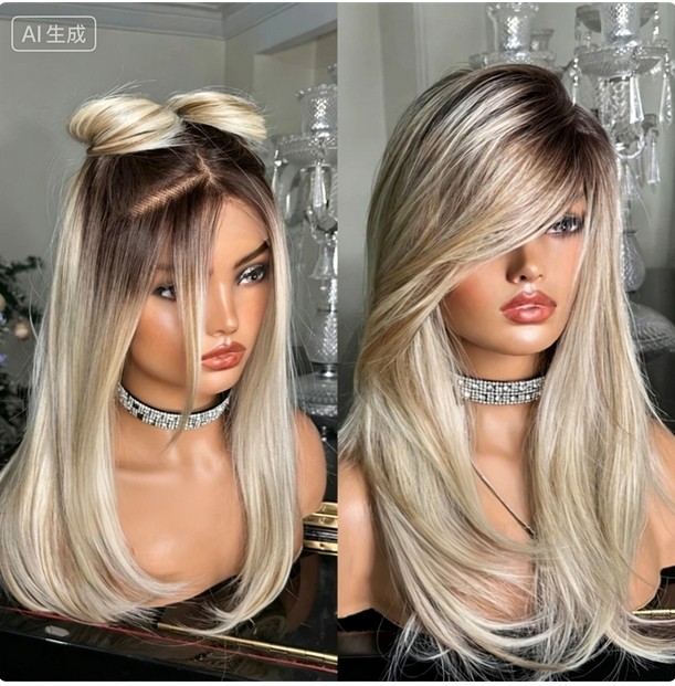 Ombre Platinum Blonde Highlights 13×4 Lace Front Wig Virgin Human Hair Wig