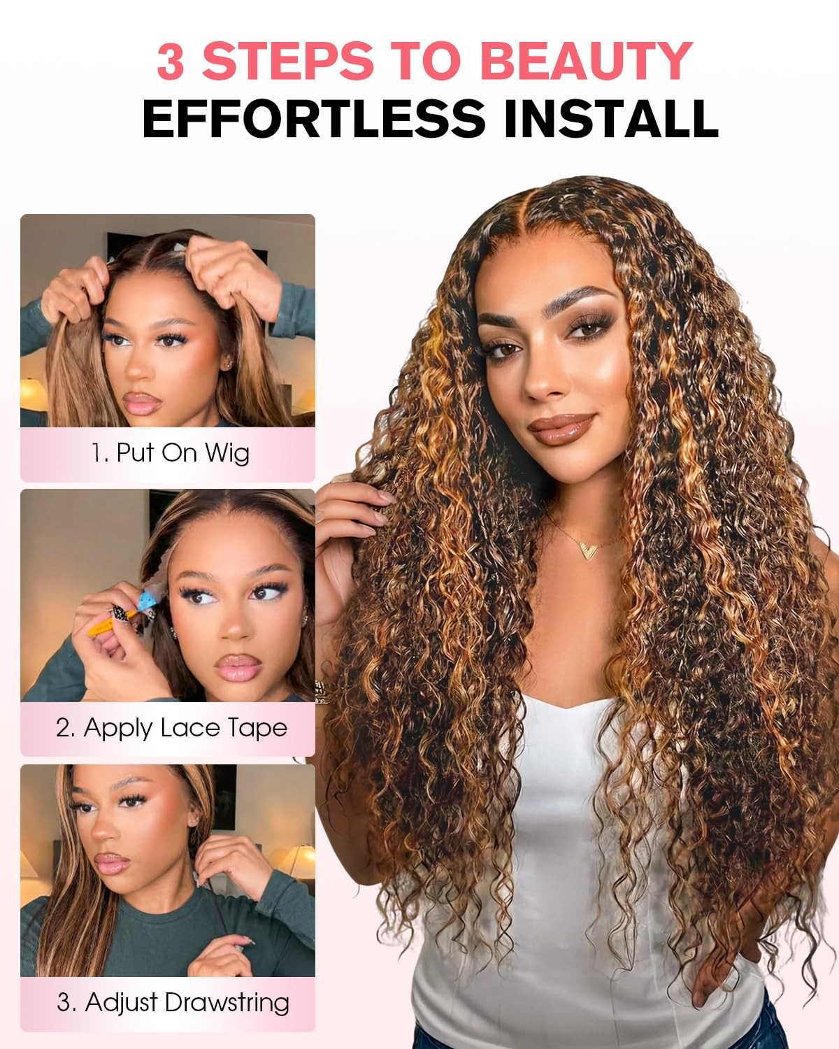 Pull Go Full 13×6 Deep Wave 4/27 Highlight Ombre Lace Front Wig Human Hair 21…