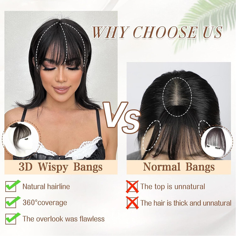 100% Real Human Clip in Hair Fringe 3D 360° Cover Air Bangs Lace Topper Toupee