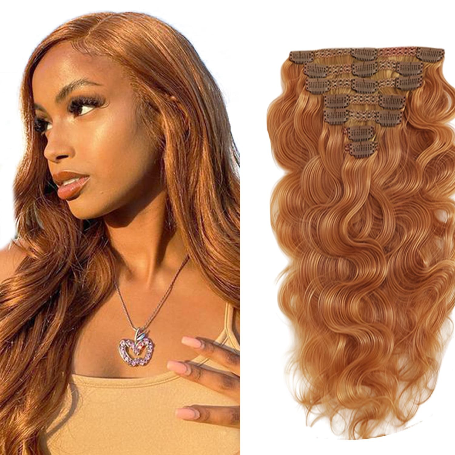 #30 Brown Long Wave Clip in Hair Extensions,18 Inch Soft Real Human Hair,Ligh…