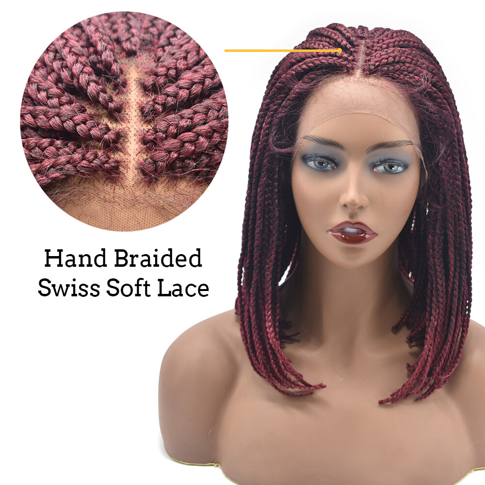 Swiss Lace Front Box Braids Cornrow Short Wig with Baby Hair for Black Women US