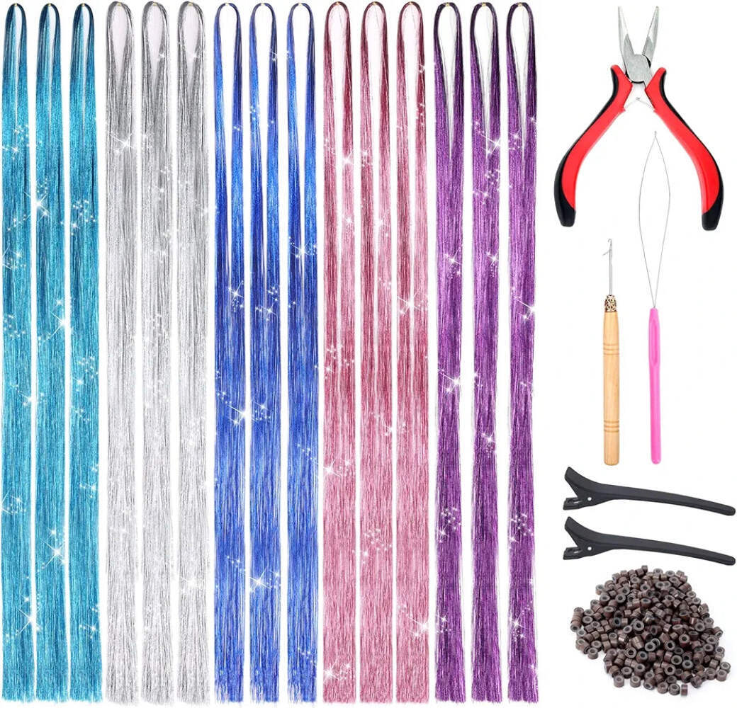 Goabroa Hair Tinsel Kit with Tools, 47 Inches 5 Colors 2550 Strands Heat Resista