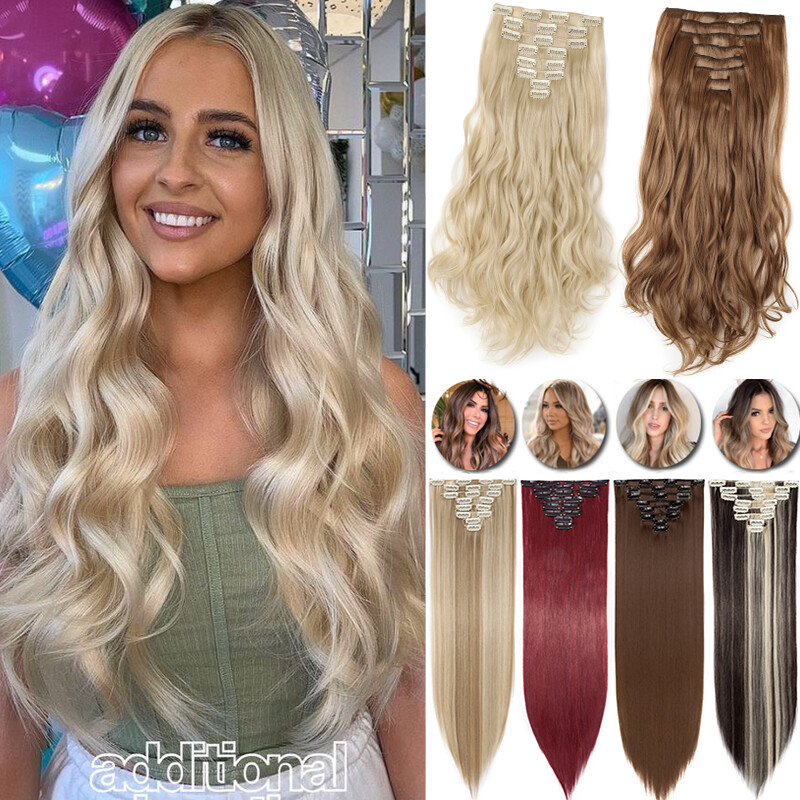 CLEARANCE 8 PCS Natural Thick Clip In Hair Extensions Full Head AS Human Hair