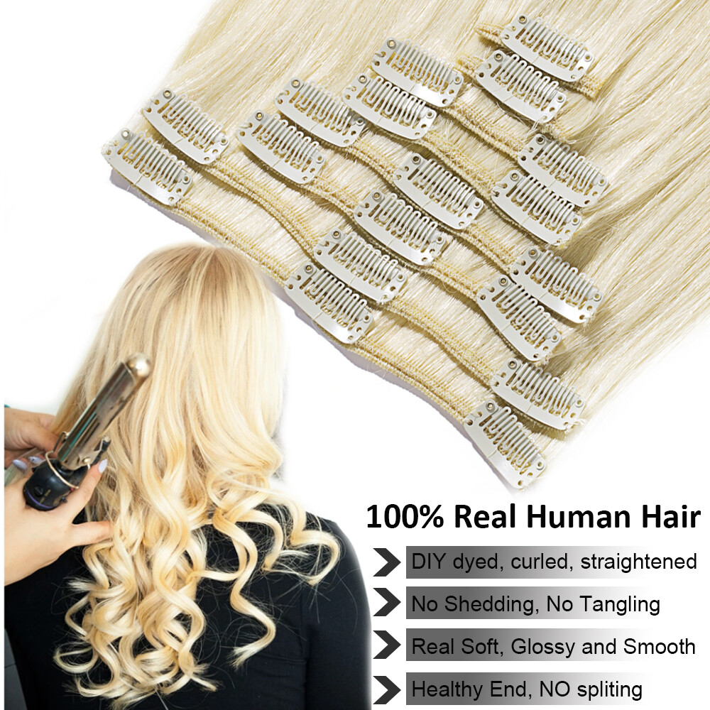 100% Remy Human Hair Extensions Clip In Soft Weft Full Head Double Drown Brown