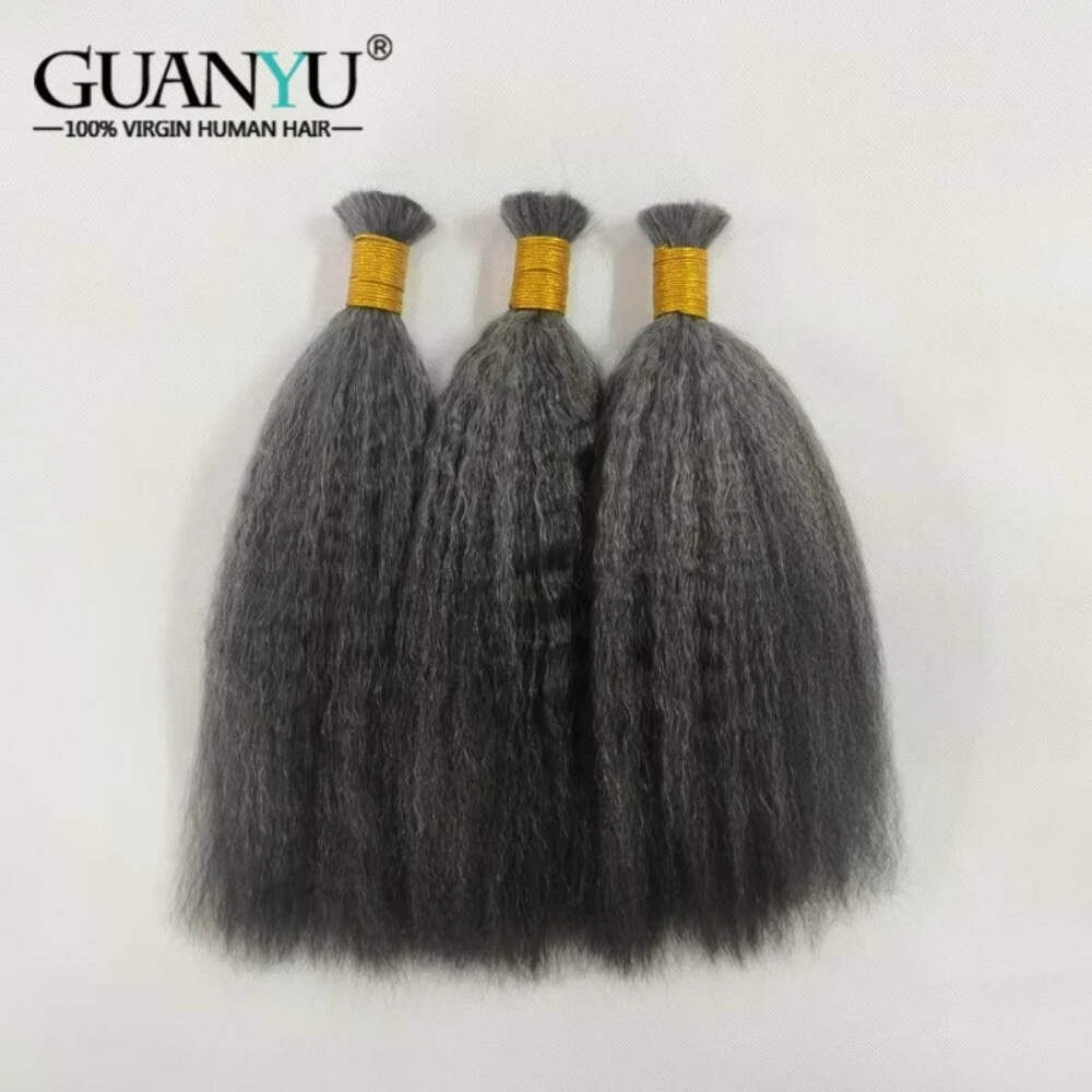 Black And Gray Color Highlighted Hair Bulk Micro Braiding Hair Weaving Kinky Str