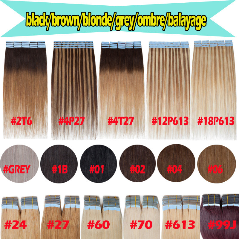 Tape In Remy Human Hair Extensions Russian Skin Weft Full Head Real Human Hair