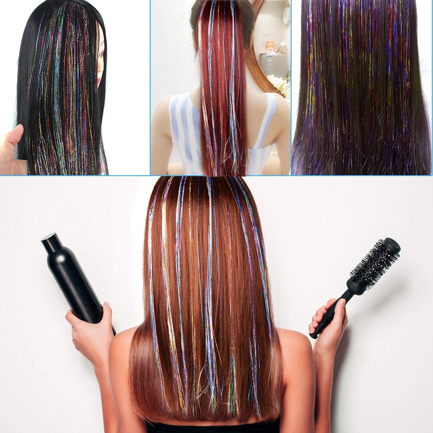 Customizable 47 Inch Tinsel Hair Extension Kit – 2400 Sparkling Strands Included