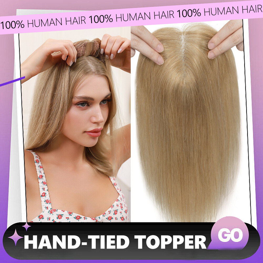 Clip in 100% Remy Human Hair Hand-Tied Top Lace Base Topper Hairpiece 8cm*10cm