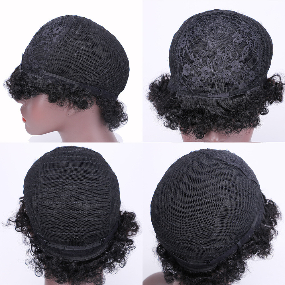 6″ Human Hair Wig Short Afro Kinky Curly Full Machine Made Wig for Black Women