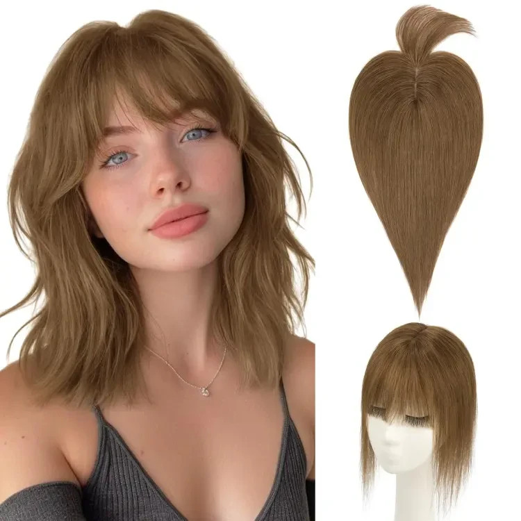 100% Human Hair Woman’s Topper Hairpiece 2.25″ x 6″ Medium Brown 4# 12″ Hairro