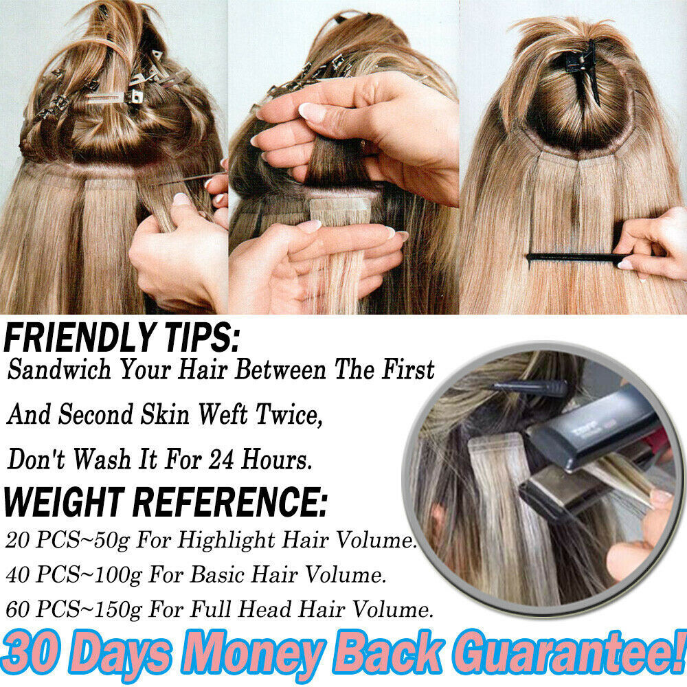 Tape in Remy Human Hair Extensions Seamless Skin Wefts Premium Thick Hair16-24in