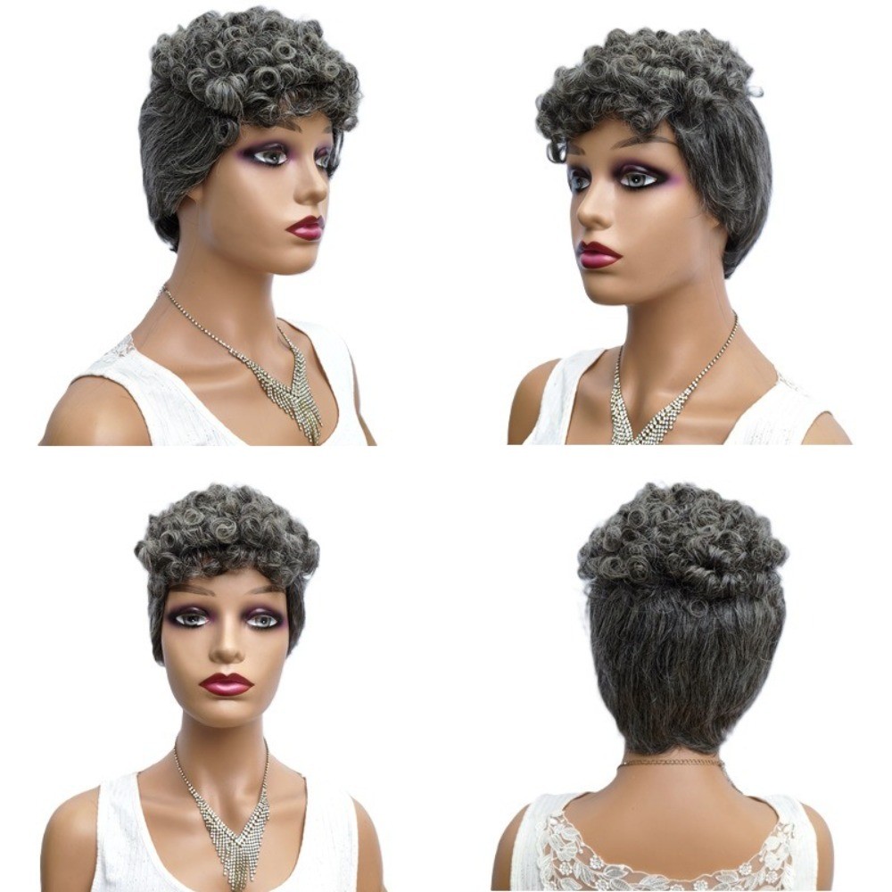 Full Machine Made Hair Wig None Lace Gray Mix Salt And Pepper Ready