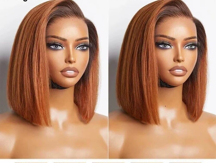 Ombre Ginger Red Short Bob Cut Wigs 13×4 Lace Front Remy Human Hair Wigs 10inch