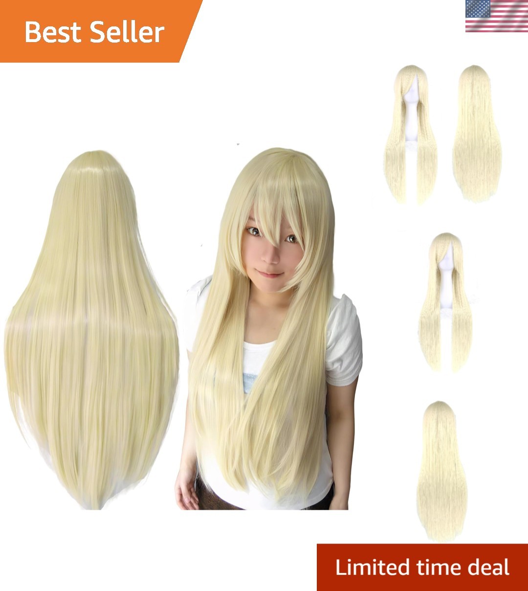80cm Long Straight Blonde Cosplay Wig with Bangs – Glueless & Heat-Resistant