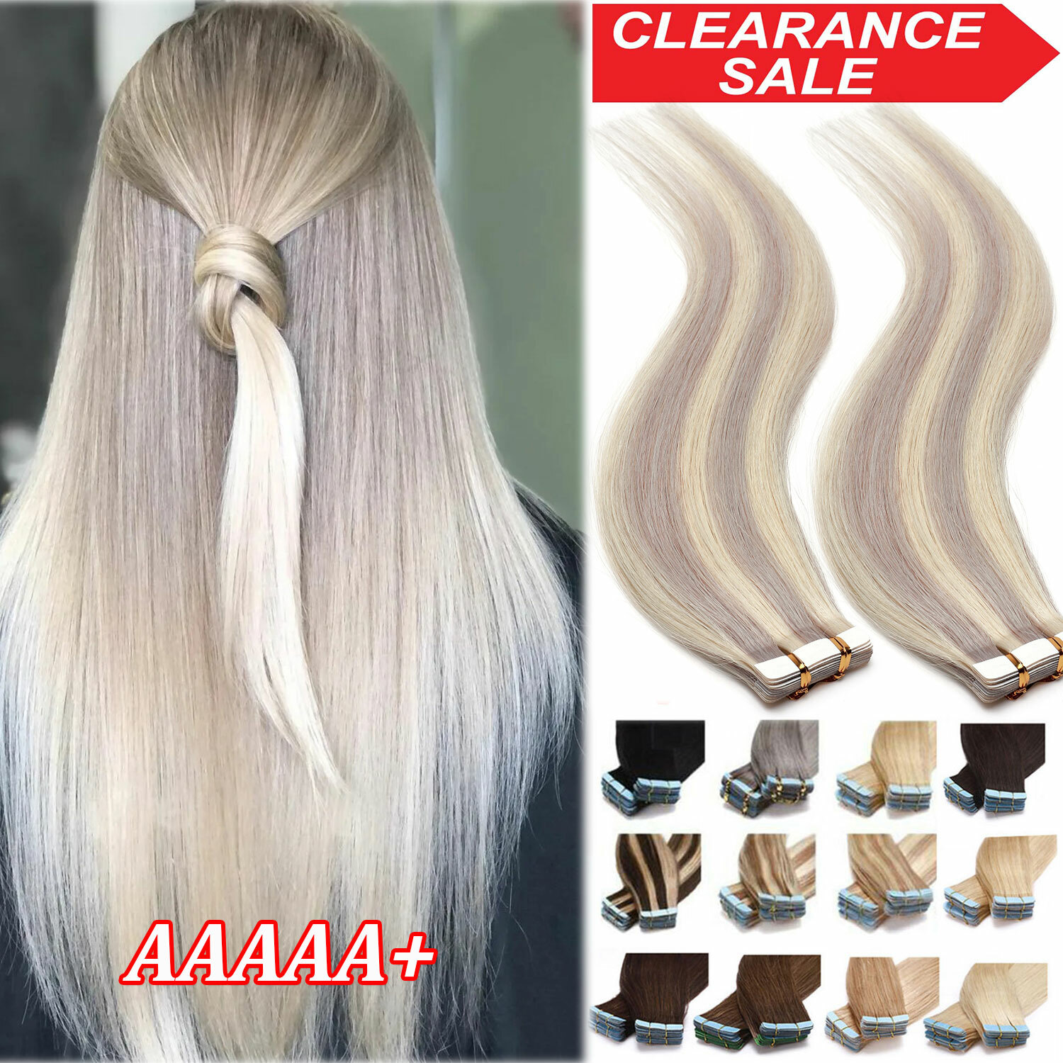 18″CLEARANCE 200G 80PCS Tape In Remy Human Hair Extensions Skin Weft FULL HEAD M
