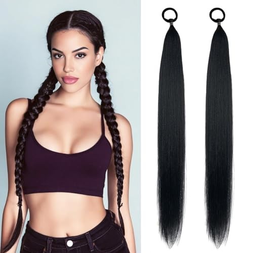 2 Pack Braid Ponytail Extension with Elastic Tie 26 Inch 1B Natural Black