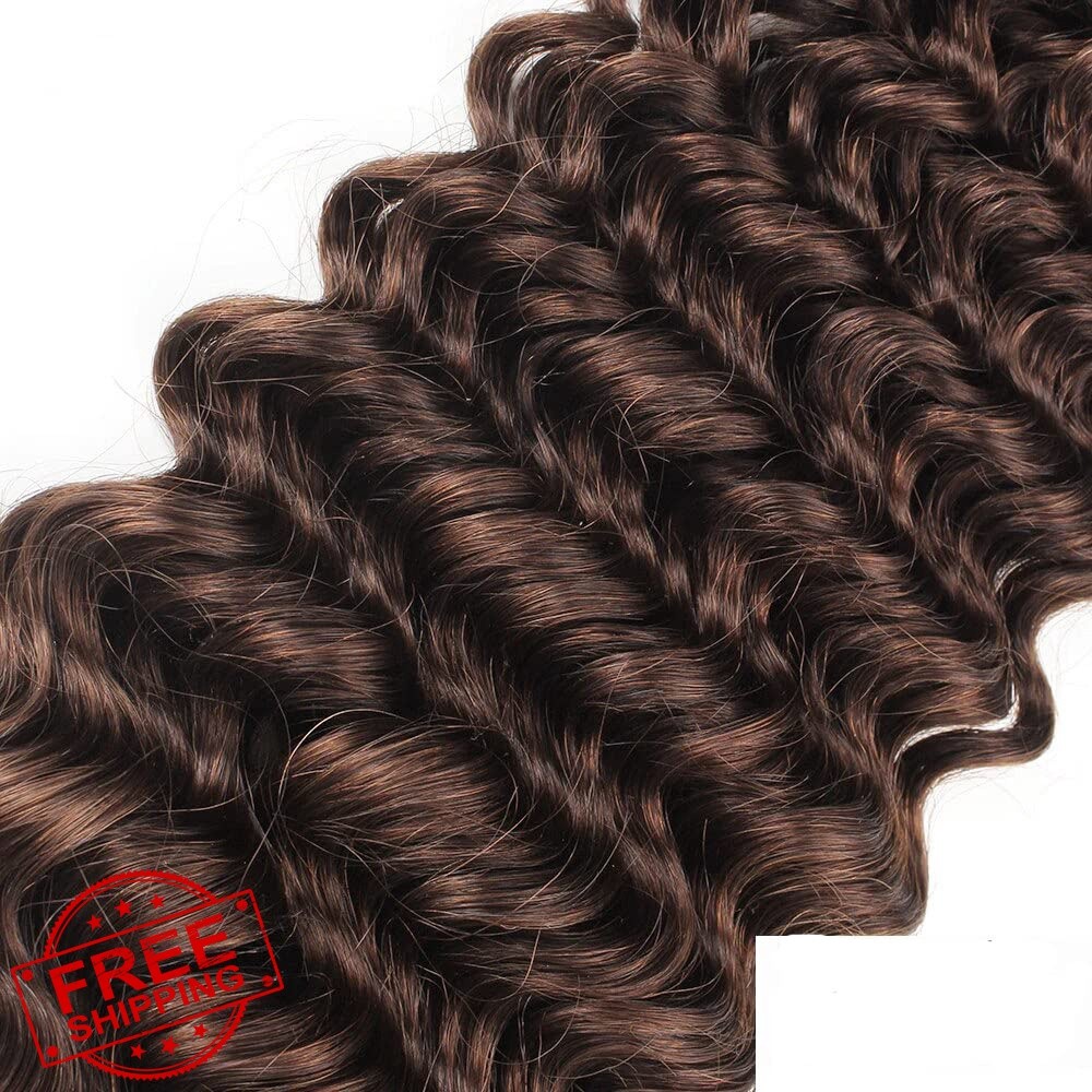 Raivide Color Brown-#4DP deep wave human hair 12 14 16 inch