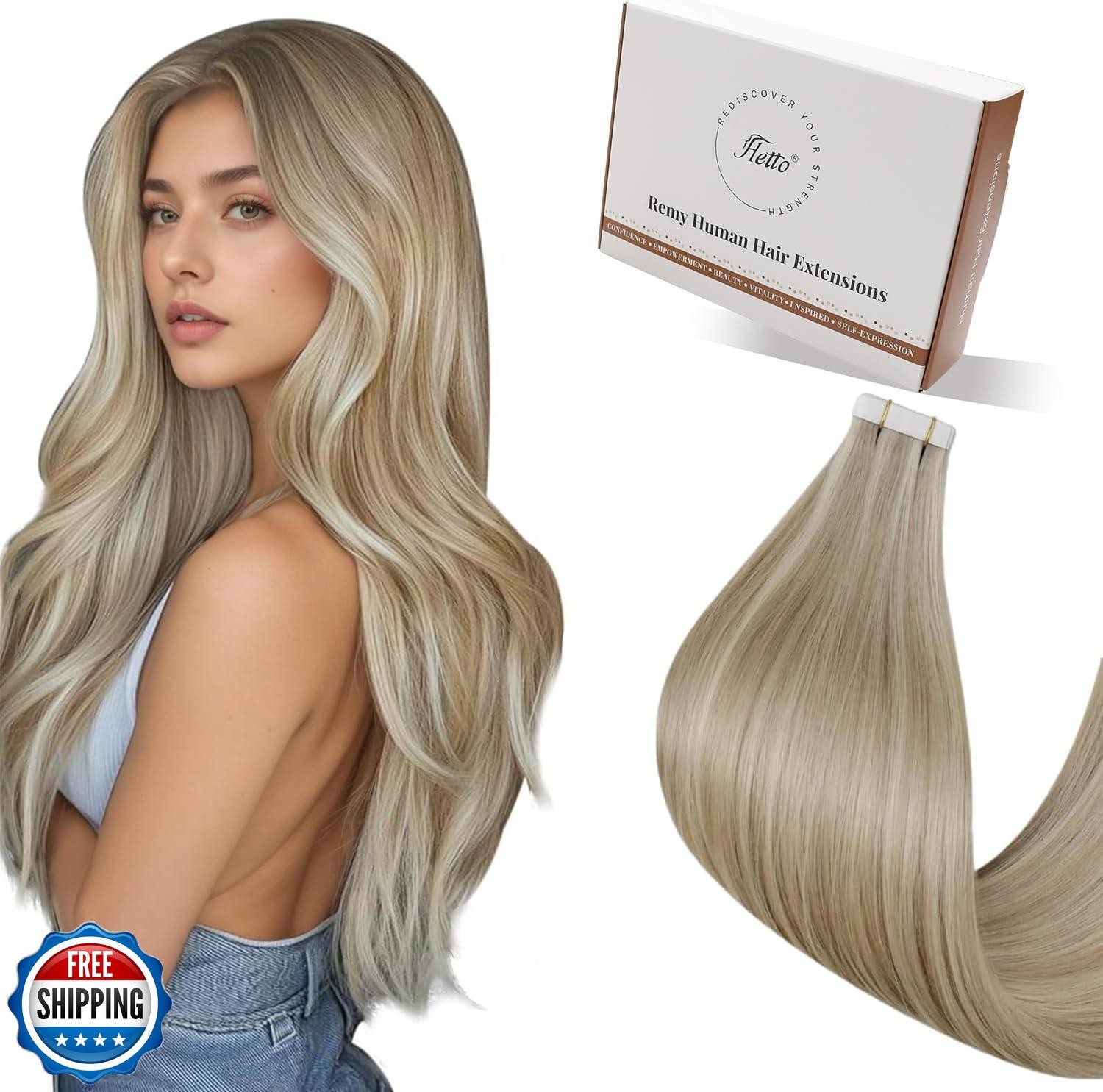 Hetto Tape in Hair Extensions Human Hair Hightlights Tape in Extensions Golde