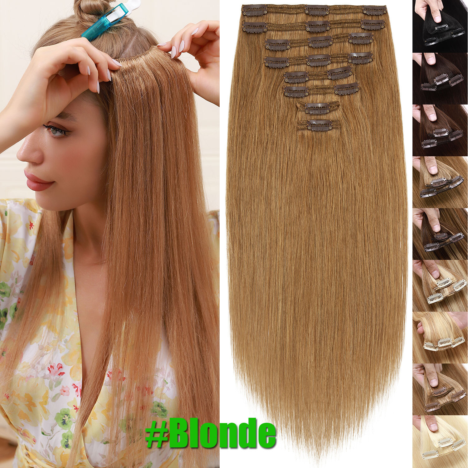 Ombre 100% Human Hair Extensions 8 Pieces Clip In Real Remy Hair 8PCS FULL HEAD