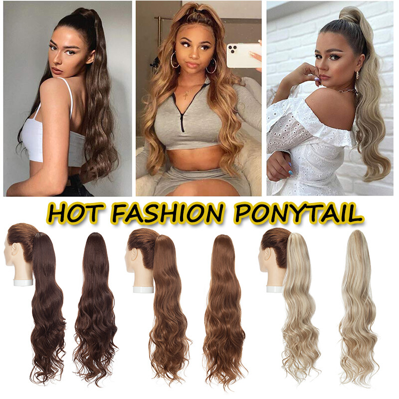 24inch Clip In Ponytail as human Hair Extensions Drawstring Pony Tail Body Wavy