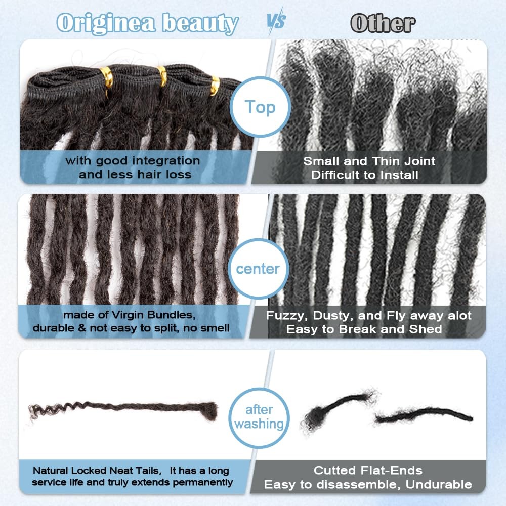 Originea 0.6Cm 6-18 Inch 100 Human Hair Dreadlock Extensions Curly Ends Loc