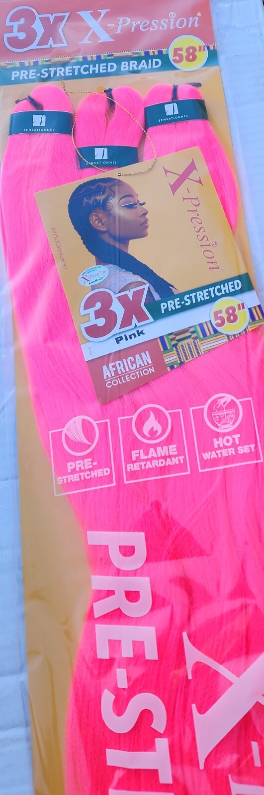 X-pression Expression 100% Kanekalon 3X Braiding Hair Pre-Stretched 58″ Pink