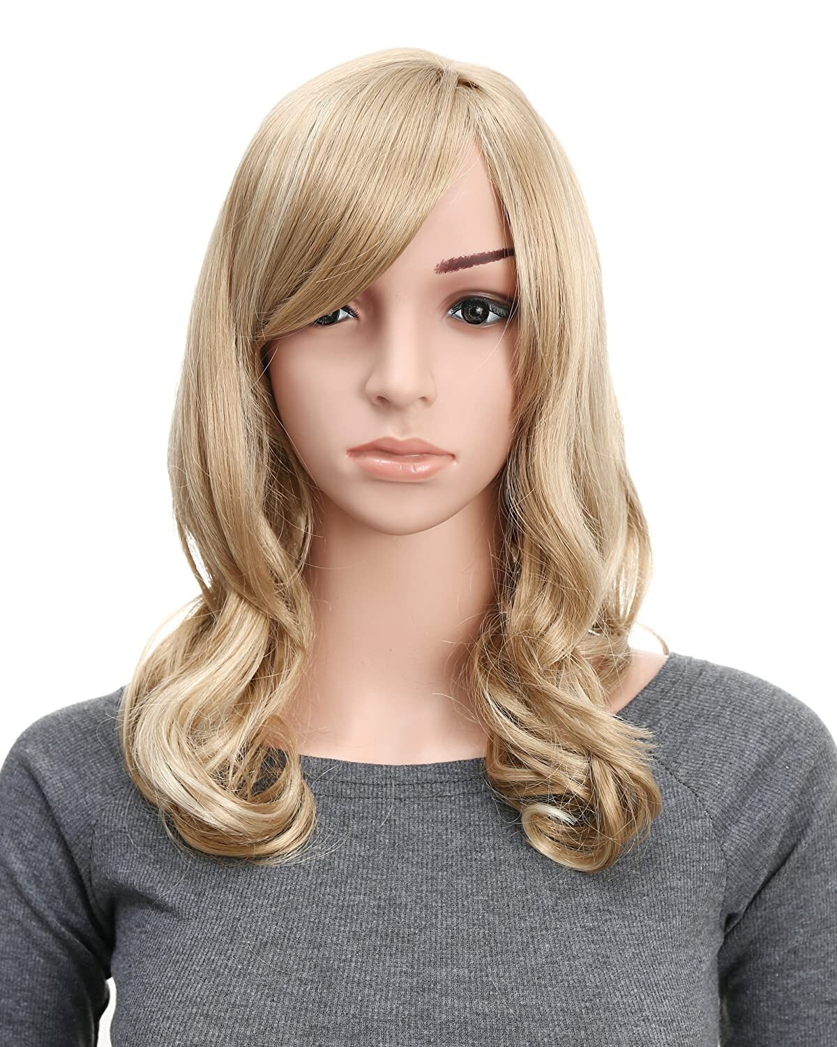 OneDor 18 Inch Full Head Long Curly Kanekalon Hair Wig with Hair Fringe