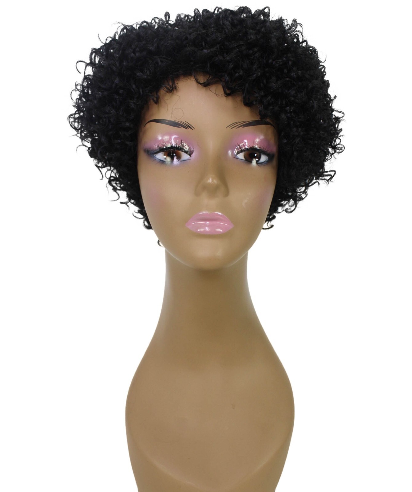 LUXLUXE Leila Curly Kinky 10 in Long Full Wig No Lace, Multiple Colors