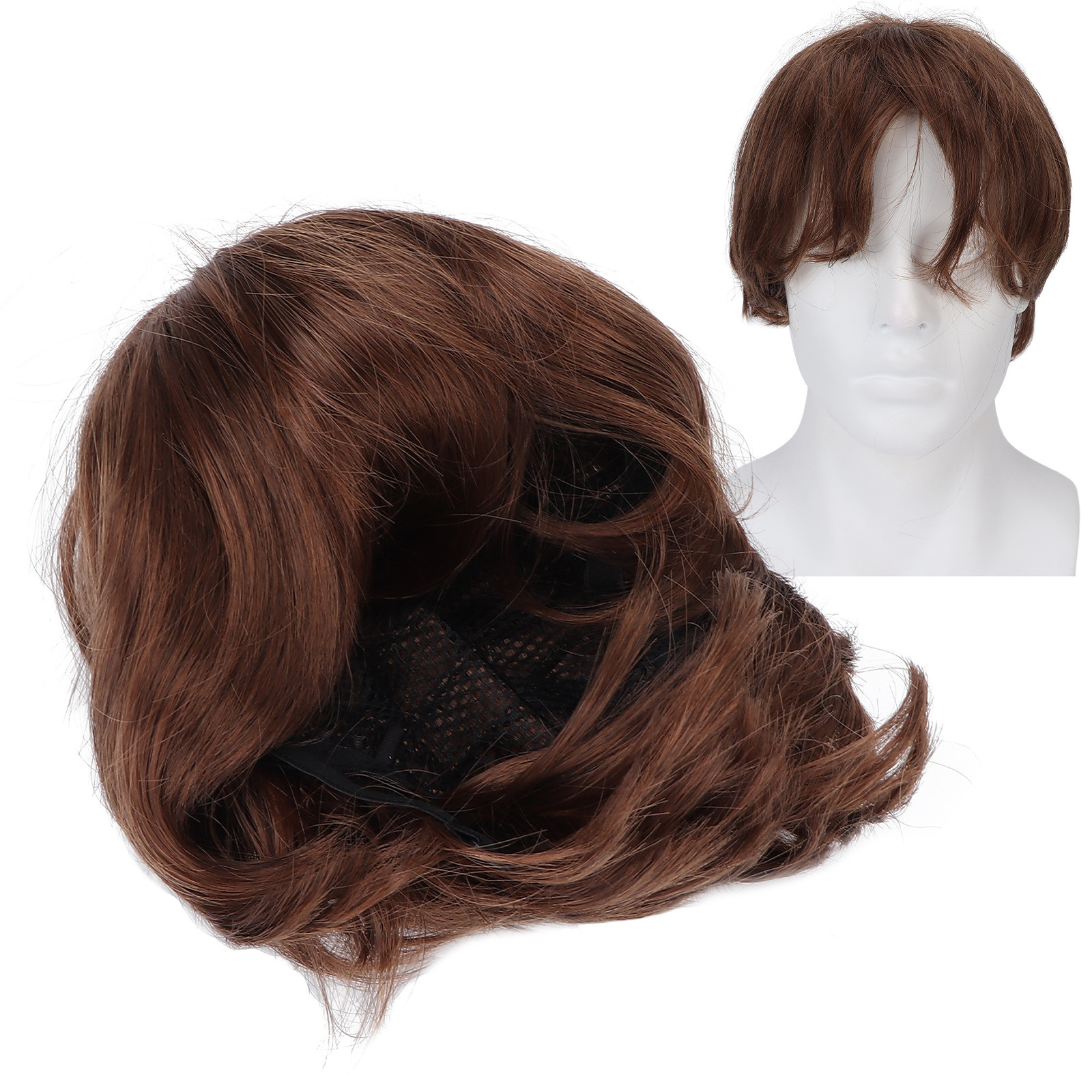 Men Short Light Brown Wig Male Short Straight False Hair Full Wig for Halloween