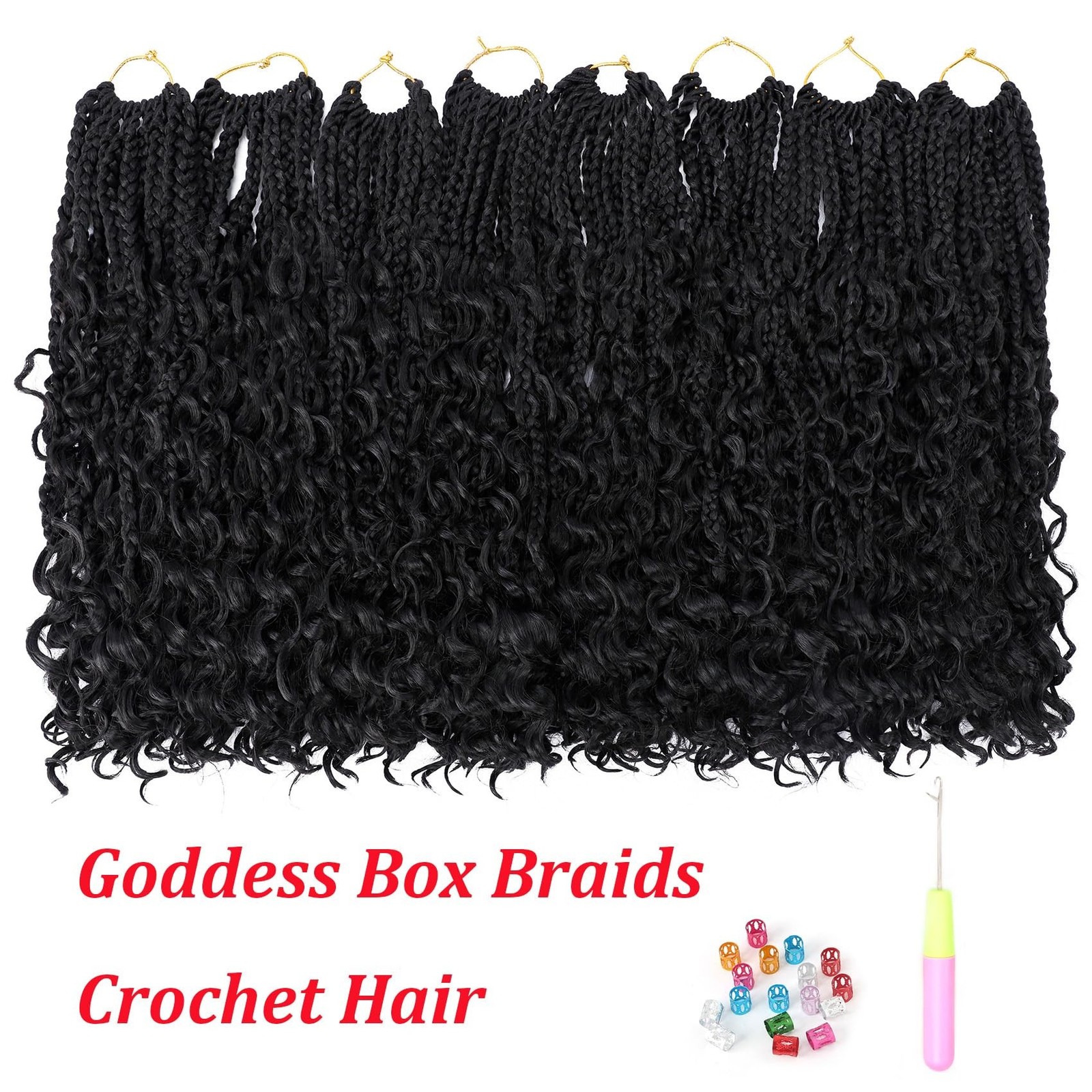 Goddess Box Braids Crochet Hair 14 Inch 8 Packs Pre-looped Bohemian Crochet B…