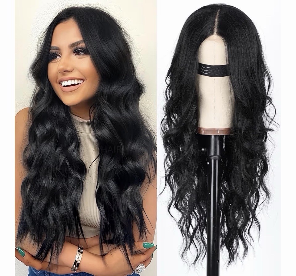 Aisi Hair Black Wig For Women Long Wavy Lace Hairline Middle Part Synthetic
